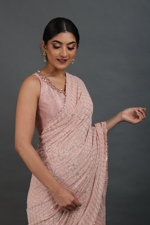 Peach Embellished Lehenga Sareeuntitled (8 of 14)